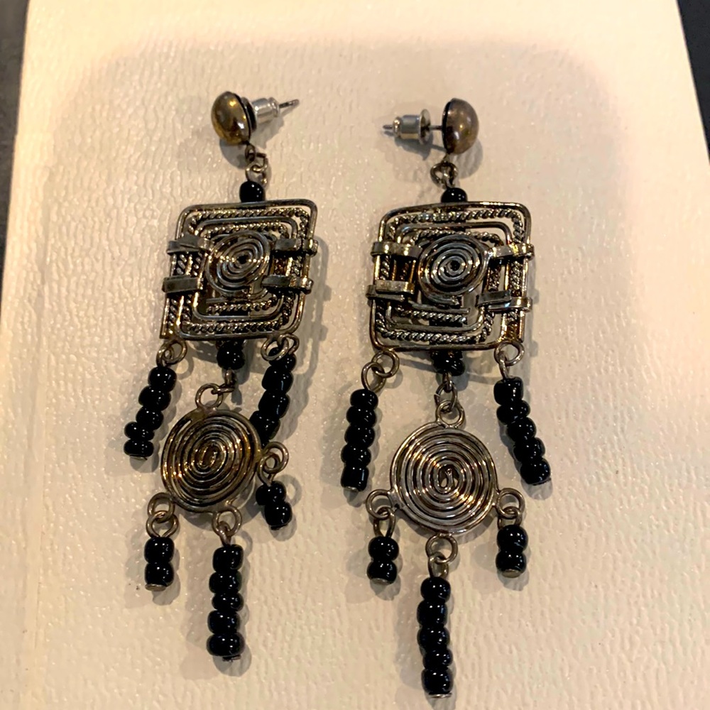 Costume black and silver earrings pierced ears